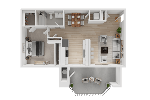 Floor plan for 1 bed, 1 bath, 740 sqft
